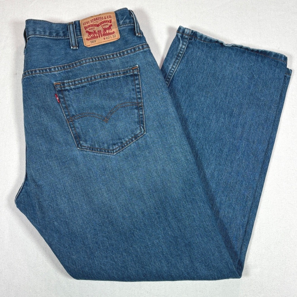 Levis 569 Loose Straight Leg Jeans Mens 40x32 Blue Medium Wash Denim Relaxed Fit